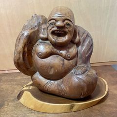 E-4【縁起物】木彫り 大黒天 彫刻 置物 七福神 一刀彫 大黒天 大黒様