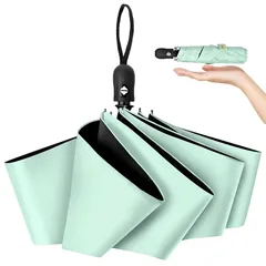日傘 超軽量 UVカット率 100% 完全遮光 遮熱 ワンタッチ自動開閉 折りたたみ傘 コンパクト 折り畳み日傘 紫外線遮断 耐風撥水 晴雨兼用 携帯便利 折りたたみ 丈夫なグラスファイバー骨メンズ レディース 母の日 父の日 (A-6骨-ライトグリーン) 0