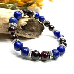 ラピスラズリ&ガーネット パワーストーン ブレスレット 天然石 (シルバー)  8mm レディース 女性  数珠ブレス 開運 プレゼント ギフト [25]