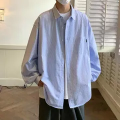 種類42：2XL/C：CS008 青と白ストライプ  メンズ ファッション 服 男性用 オシャレ シンプル 大人 かっこいい 大きいサイズ ストリート 紳士服 ストライプ 長袖 シャツ 夏 カジュアル ジャケット