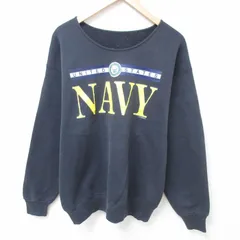 L/古着 長袖 スウェット メンズ 90s ミリタリー ネイビー NAVY クルーネック 黒 ブラック 24aug31 中古 スエット トレーナー トップス