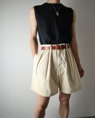 90s ラルフローレン Polo by Ralph Lauren 2タック ワイド クラシック チノ ショーツ ハーフパンツ W42 アイボリー