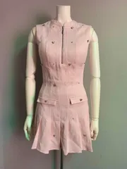 1086  ROBE de  FLEURS ローブドフルール　キャバクラ　ドレス　ラインストーン　ツイード　プリーツ　ノースリーブ　S キャバドレス