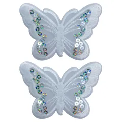 ドナリー 蝶々 ワッペン アイロン 2枚セット スパンコール アップリケ 刺繍 ハンドメイド 手芸 DIY リメイク 補修 (ホワイト) [ホワイト]