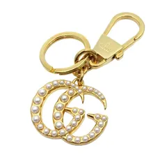グッチ フェイクパール ダブルG GGモチーフ キーリング キーホルダー  ゴールド金具 チャーム