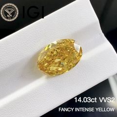 14.03ct VVS2 Fancy Intense Yellow ラボグロウンダイヤモンド ルース ラボダイヤ ファンシーインテンスイエロー IGI鑑定書付 オーバルカット イエローダイヤモンド カラーダイヤ リング用 ネックレス用 オーダーメイド対応