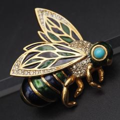 A106 ドーラン D'ORLAN ブローチ 蜂 ハチ ビー 昆虫 ラインストーン グリーン ブルー エナメル ゴールド デザイン