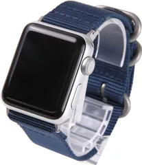 Apple Watch 対応ベルト コンパチブル 時計バンド NATOベルト アップルウォッチ交換ストラップ iWatch 38mm 40mm 41mm 42mm 44mm 45mm Watch S [ネイビー(銀バックル)] [42mm/44mm/45mm]