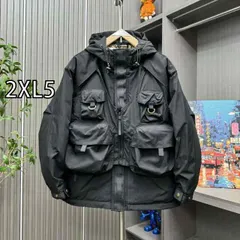 [2XL5]秋冬 コーデ メンズ  服 シンプル ファッション オシャレ 大人 かっこいい 大きいサイズ ストリート 紳士服  マルチ ポケット フード付き フェイク ツーピース ダウン ジャケット アウター 暖かい コート