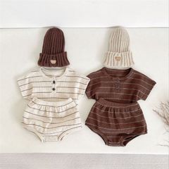 送料無料 セットアップ 半袖 Tシャツ ストライプ ショートパンツ ワッフル シンプル キッズ ベビー トップス ボトムス パンツ ズボン 春 夏 73 80 90 100 子供服 男の子 女の子 おしゃれ キッズ服 ベビー服 コットン 通園 保育園 幼稚園