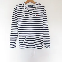 美品 Polo by Ralph Lauren ポロラルフローレン ボーダー柄 プルオーバー ニットパーカー フーディー S ネイビー レディース 古着 中古 USED