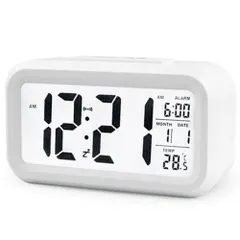 新品! 見やすい大型画面 デジタルクロック 目覚まし＆温度計 3段階調光LED 省電力設計 オフィス/ベッドルーム ホワイトカラー kkkqep