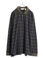 【お得なクーポン配布中!】 90s エディーバウアー チェック 長袖 ポロシャツ メンズ L 90年代 オールド Eddie Bauer ヘビーウェイト コットン ストレッチ マルチカラー