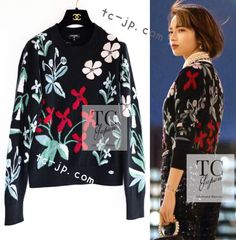 32万 シャネル セーター Xmas クリスマスに！CHANEL 21PF 2021 ブラック マルチカラー 花柄 カシミア ニット トップス 女優着用 新品同様 38
