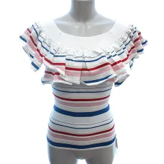 スナイデル SNIDEL ニットセーター オフショルダー フリル ボーダー フレンチスリーブ F アイボリー 白 ホワイト /AU