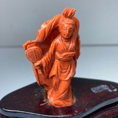 中国 赤珊瑚彫刻 サンゴ 弁財天像 七福神 置物 唐木台付 G 8383 - メルカリ