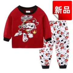 ✨新品✨子供用消防犬パジャマ 赤白長袖Tシャツ&パンツセット パウパトロール 消防士犬柄 キッズルームウェア 部屋着 寝間着 男の子 女の子 ダルメシアン風 キッズパジャマ 長袖パジャマ コットン 綿 100/110/120/130㎝ プレゼント