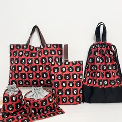 【2025🌸入園入学】クマ君　レッスンバック等６点セット　レッド＆グレー