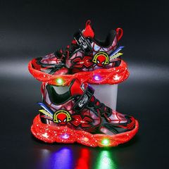 スパイダーマンスニーカー　子供光る靴　キッズLEDライトスニーカー、 キッズLedライトアップシューズスパイダーヴァンプトレーナーカジュアル軽量通気性低いトップスニーカー、誕生日、ハロウィーン、クリスマス、贈り物 ソフトソール耐摩耗性スニーカー