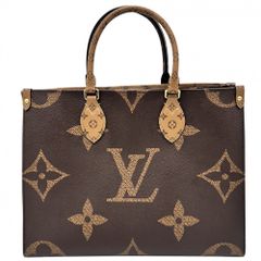 ルイヴィトン 2WAY レディース オンザゴーMM ハンドバッグ トートバッグ 肩掛け かばん 鞄 LOUIS VUITTON M45321 モノグラムジャイアント モノグラム・リバース ブラウン 茶 ゴールド金具 美品【中古品】