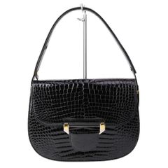 美品 comtesse コンテス ドイツ製 クロコダイル 本皮 ハンドバッグ ブラック レディース 古着 中古 USED