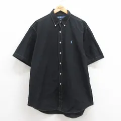 XL/古着 ラルフローレン 半袖 ブランド シャツ メンズ 90s ワンポイントロゴ BLAKE 大きいサイズ ロング丈 コットン ボタンダウン 黒 ブラ