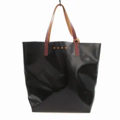マルニ MARNI ポリエステル×レザーバイカラーロゴトートバッグ ロゴ レザーチャーム 青 ブルー 黒 ブラック SHMQ0000A3 P3572 /TZのサムネイル
