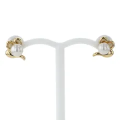 K18YG イエローゴールド スタッドピアス 真珠 4.3mm パール ラウンド 一粒 貝 シェルモチーフ【新品仕上済】【zz】【中古】