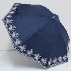 晴雨兼用日傘 LANVIN COLLECTION ランバンコレクション USED美品 刺繍 ネイビー グラス骨 ジャンプ UV 50cm S2490