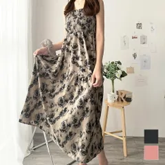 花柄シャーリングマキシワンピース レディース カジュアル ロング丈 ノースリーブ 春 夏 フラワー柄 フリル 上品 大人 かわいい 韓国 ゆったり