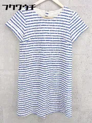 ◇ Ray BEAMS バックジップ ボーダー レース 半袖 ミニ ワンピース サイズ0 ホワイト ネイビー レディース 【中古】 【1002801103880】
