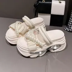 新品 レディース 夏 厚底サンダル パール 【439】