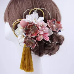 イナリ商事 レディス 髪飾り ドライフラワー 成人式 卒業式 結婚式 七五三 袴 振袖 和装 浴衣 手作り 髪飾 専用ケース付き (Pink)