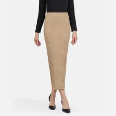 ☆ サンドベージュ ☆ スカート レディース lysk117 リブニットスカート タイトスカート ニットスカート スカート ボトムス ロング ミモレ丈 レディース Iライン ストレート ペンシル ストレッチ 伸縮 シンプル 無地 通勤 通学 カジュアル 秋 冬