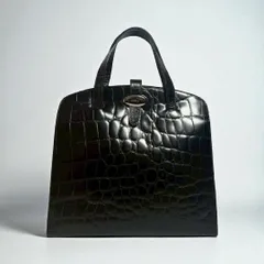【美品】FURLA フルラ クロコ型押し ハンドバッグ 自立 B5 フォーマル y2k 高品質 hand bag 黒 Black ブラック