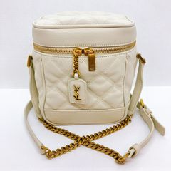 YSL サンローラン バニティ風コンパクト チェーン ショルダーバッグ 斜め掛け 白 ゴールド金具 649779