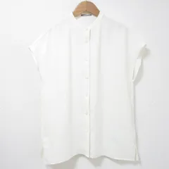 美品 23SS theory luxe セオリーリュクス MARVINE KARRA バンドカラー フレンチスリーブ ブラウス シャツ 40 オフホワイト レディース 古着 中古 USED
