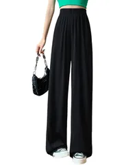 [Dep Club] 楽な履き心地 イージーパンツ レディース スラックス ガウチョパンツ ズボン ウェストゴム ストレッチ プリーツ ストレート 低身長 マキシ丈 無地 涼しい 春夏 春 夏(M, ブラック) [ブラック] [M]