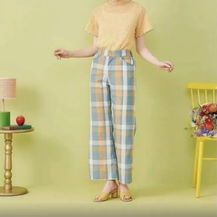 poppy ポピー　あさぎーにょ チェック フレアパンツ　S  ブルー　イエロー　水色　黄色　パンツ