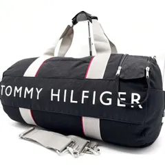 ✨良品✨ TOMMY HILFIGER トミーフィガー 2way ボストンバッグ ショルダーバッグ デカロゴ バイカラー 旅行 トラベラー シルバー金具 A4収納 大容量 肩掛け 斜め掛け ナイロン ユニセックス レディース メンズ ブラック黒色 グレー 灰色