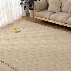 【在庫処分】130x190CM ラグマット 綿 1.5畳 春夏に向き 洗える キルトラグ 滑り止め付き 抗菌 防臭 カーペット 防ダニ サラサラ肌触り ラグ リビングマット オールシーズン快適 Keusnix 軽量タイプ ベージュ