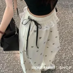 韓国キュート♡リボン柄レースステッチモップパンツレースカジュアル ロングパンツ