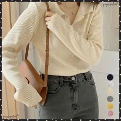 ポロニットトップス秋新作リブニット韓国風 Vネックニットレディース長袖 きれいめニットプルオーバー オフィスカジュアル ニットセーターおしゃれ 着やせタイトニット 襟付きニット細見え 大人可愛いトップス きちんとニットソー