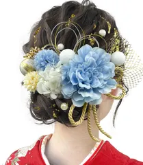 手作り 結婚式用 袴 浴衣 七五三 専用ケース付き 卒業式 着物 振袖 ヘッドパーツ 水引 ゴールド 赤 和玉 ヘアアクセサリー Y3330 造花飾り かすみ草 あじさい ダリア ドライフラワー 髪飾り【10色展開】 成人式 [JZOON]