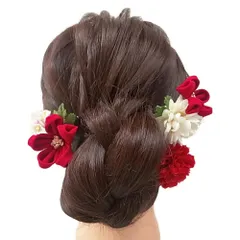 髪飾り 成人式 つまみ細工 水引 赤 振袖 前撮り 袴 浴衣 夏祭り 花火大会 豪華3点セット 白 オレンジ ちりめん ヘアアクセ か No.9-4005