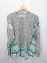 ◇ ⊇ niko and … ニコアンド 異素材 長袖 プルオーバー カットソー サイズL グレー グリーン系 メンズ E  【1507010003582】