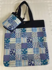 ハンドメイド　大きめトートバッグ　エコバッグ　ポーチ付　パッチワーク柄