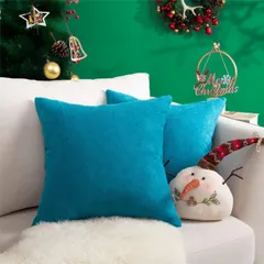 【特価商品】Topfinel クッションカバー リネンっぽい 45×45cm 北欧 おしゃれ 綿麻 無地 ソファ背当て 装飾枕カバー 座布団カバー ブルー 2枚セット（全10色）