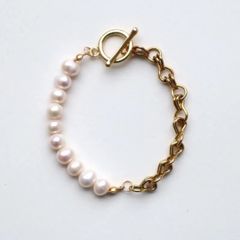 チェーンブレスレット 淡水パール ハンドメイド レディース 大人カジュアル