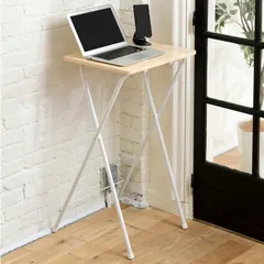 【在庫処分】ウッドナチュラル/ホワイト 完成品 スタンディングデスク RYST5040H90(WNWH) サイドテーブル 幅50×奥行52cm 傷・汚れ・水分・熱に強い天板 高さ90 テレワーク (スタンディングデスク) 折りたたみテーブル 山善(YAMAZE